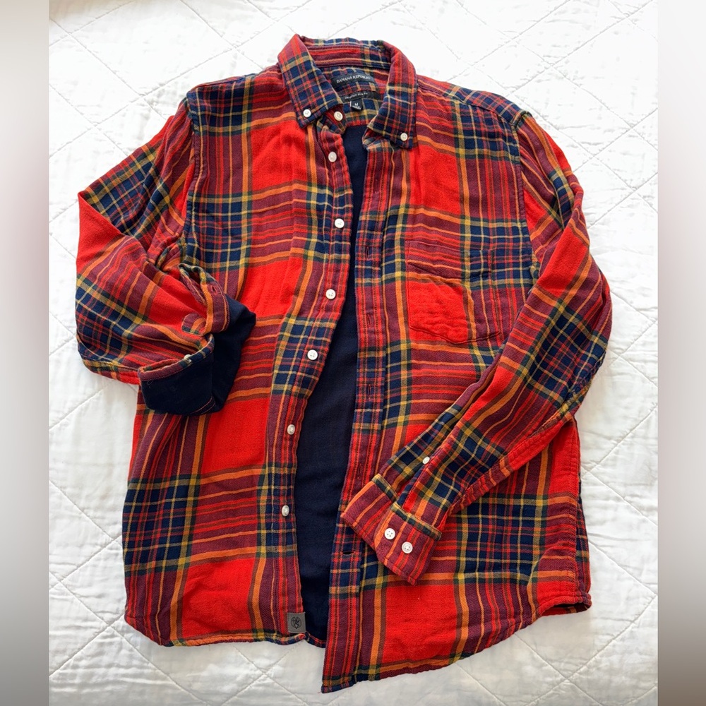 Banana Republic Red and Blue Plaid Flannel Men's Shirt
